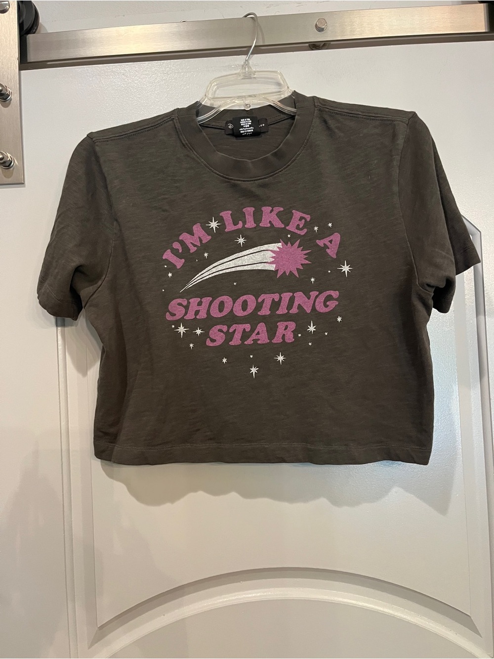 Disney X junk food Charcoal Crop Tee with Pink Shooting Star Graphic